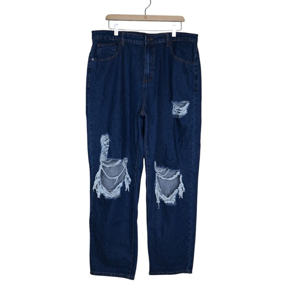 Pretty Little Thing Women's 90's Open Knee Baggy Boyfriend Jean (Run Large)